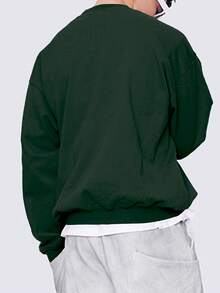 Men's Casual Sports Sweatshirt - Solid Color, Long Sleeve, Knit Fabric, H-Silhouette, Suitable For Hiking And Outdoor Activities, Polyester Material, Crew Neck, Autumn/Winter Sports Jacket Spring - Dark Green - View 5