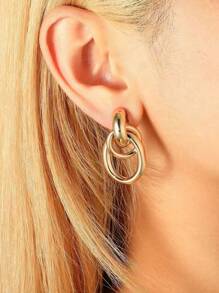 1pair Fashionable Gold Tone Metal Multi-Turn Knotted Design Stud Earrings For Women, Double Hoop Studs, Statement Dangling Earrings, Unique Earrings.(The Color Of The Product May Vary Slightly Under Different Displays/Lighting Conditions)