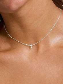A Golden Cross Necklace For Women, Minimalist Religious Jewelry, Jewelry Accessories For Women To Wear On A Daily Basis Or For Going Out, Christian Women's Gift - 銀色 - 查看 8