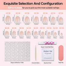 LY LANYOS Press On Nails Short Almond, Fake Nails, Glue On Nails, Reusable Supremely Fit Glossy Stick On Nails With Nail Glue In 16 Sizes, 32 Pcs, White French - Nude Gradient - View 2