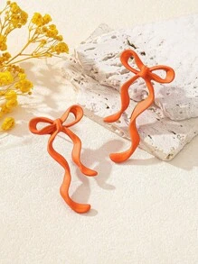 Brincos Clássicos com Laço Laranja e Pingente Dourado, Adequados para Encontros, Podem Ser Usados como Presente do Dia dos Namorados, Adequados para Uso Diário por Mulheres