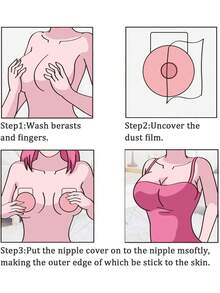 8Pcs Invisible Silicone Nipple Covers - Reusable Breast Lift Pasties | Push-Up Design, Adhesive Bra For Backless/Strapless Outfits - Pink - View 9