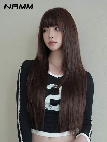 NAMM 32 英寸优雅红棕色长层次剪裁女士假发，丝滑合成纤维，适合日常办公室佩戴 - 樱花庆典魅力派对街头时尚摄影 - 女孩礼物假发配件