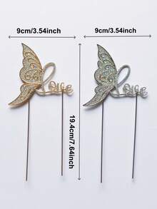 1pc Golden & Silver Anniversary Love Cake Topper, Metal Rhinestone Cake Decor For Wedding Anniversary, Valentine's Day, Birthday Party