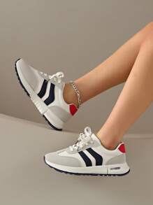 Women's Round Toe Lace-Up Thick-Soled Casual Comfortable Platform Sneakers, Student Style