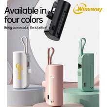 Winsway 5000mAh Portable Capsule Power Bank With Built-In Type-C Dual Interface And Mobile Phone Holder, Can Be Taken On Board. The Design Is Compact And Easy To Carry. - Green - View 5