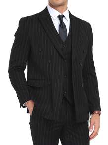Furuyal Men's Suits Striped 3 Pieces Suit Set For Men Elegant Solid Casual Fashion Double Breasted Slim Fit Prom Blazer Vest Pants Set Business Party Wedding Holiday Black Size XS-3XL