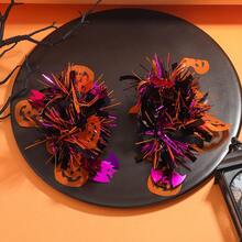 1 对万圣节彩色条纹流苏南瓜耳环，金属线彩色流苏装饰耳环适合节日派对、化妆舞会装饰