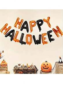 14 件/套万圣节快乐字母气球 - “HAPPY HALLOWEEN”万圣节派对装饰气球、节日活动背景装饰、适合万圣节派对、节日活动场地装饰、家庭室内/室外庭院氛围装饰、节日气球