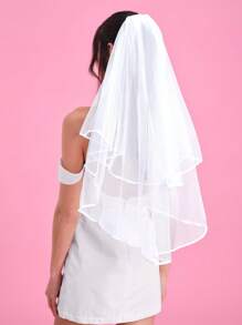 1pc Bridal Double-Layer Veil With Edging, Romantic Wedding Headdress Accessary, Suitable For Wedding, Photoshoot, And Formal Parties