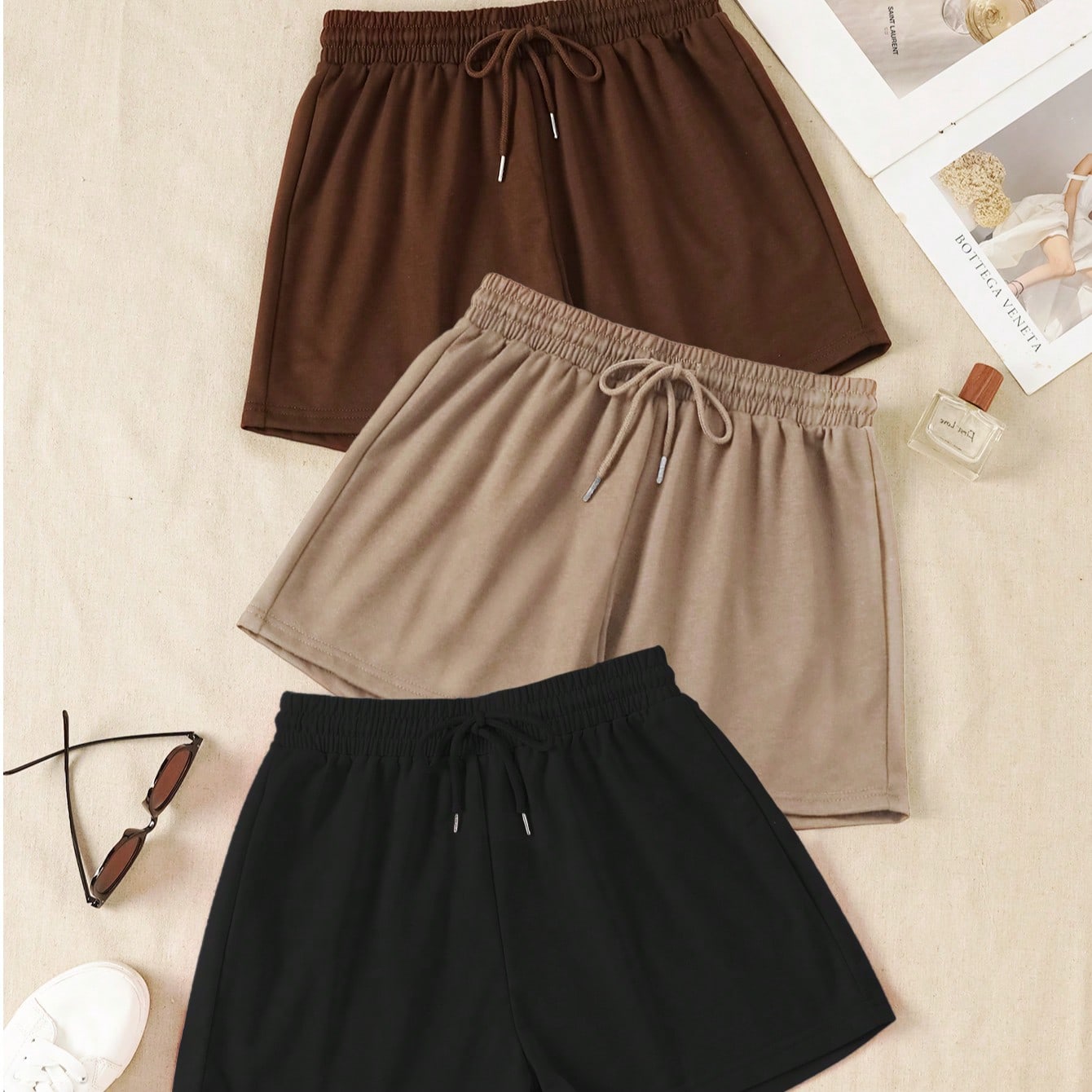 Set de 3 pantalones cortos deportivos elásticos, adecuados para uso en verano, actividades al aire libre, deportes, viajes, caminatas urbanas y otras