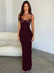 Contrast Lace Ruched Cami Dress