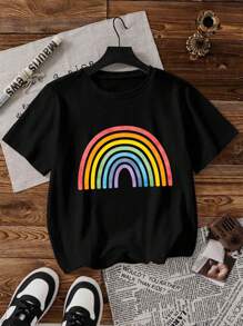IXOEIS Women's T-Shirt Tops For All Seasons, Cute Graphic Tops, Casual And Comfortable Tops T-Shirts For Women, Pride Month Tops, Graphic Rainbow Heart Tops. Heart Graphic Tops For Casual Holiday Date - Black - View 1
