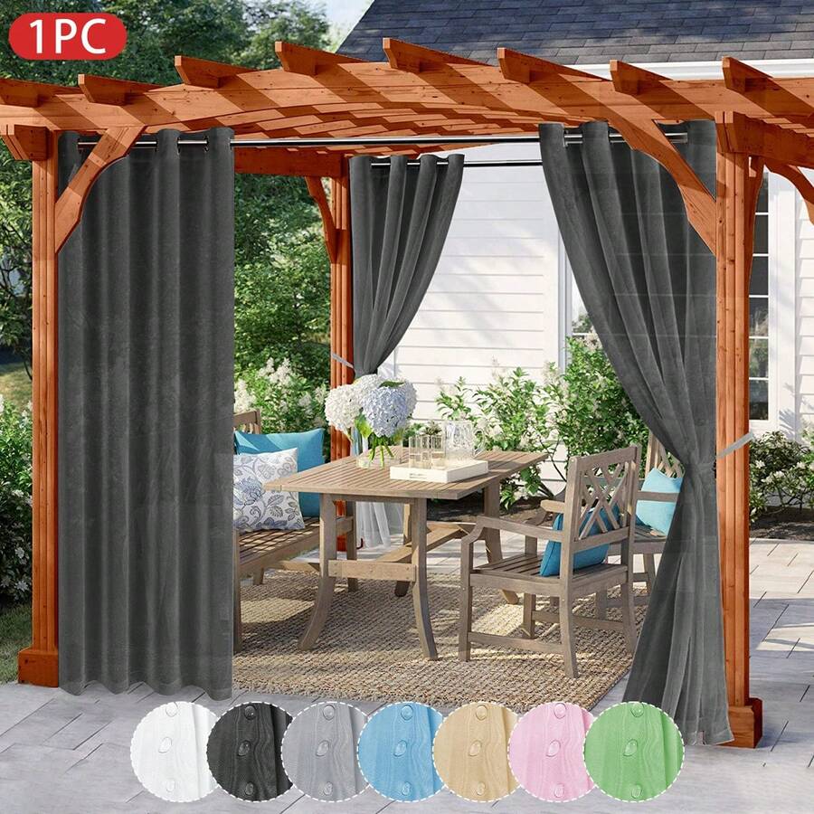 1pc Solid Color Waterproof Polyester Outdoor Sheer Curtain, Modern Simple Dust-Proof Sun-Proof Gazebo Waterproof Curtain Panel For Balcony, Canopy, Yard - Multicolor - View 1