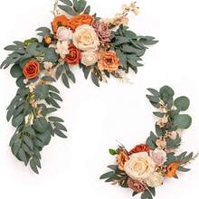 2 包豪华人造玫瑰花环装饰套件塑料玫瑰花适用于婚礼拱门和欢迎标志装饰 - 非常适合感恩节活动手工制作的仿花花环套装 - 优雅的人造玫瑰花束适用于婚礼和订婚，可立即用于仪式、楼梯和椅子装饰