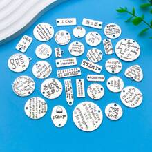 Mix 33pcs Alloy Antique Silvery Circular Letter Plates And A Series Of Charming Pendants Accessories, Suitable For DIY Necklace, Earring, Keychain Jewelry Making Fashion Accessories.