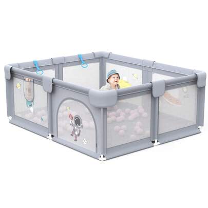  Advwin Large Baby Playpen 155x185cm Kids Activity Central Child Play Fence With Anti-Slip Base Light Grey