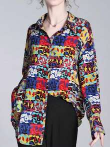 Women's Elegant Casual Print Blouse, Suitable For Spring, Summer, Autumn