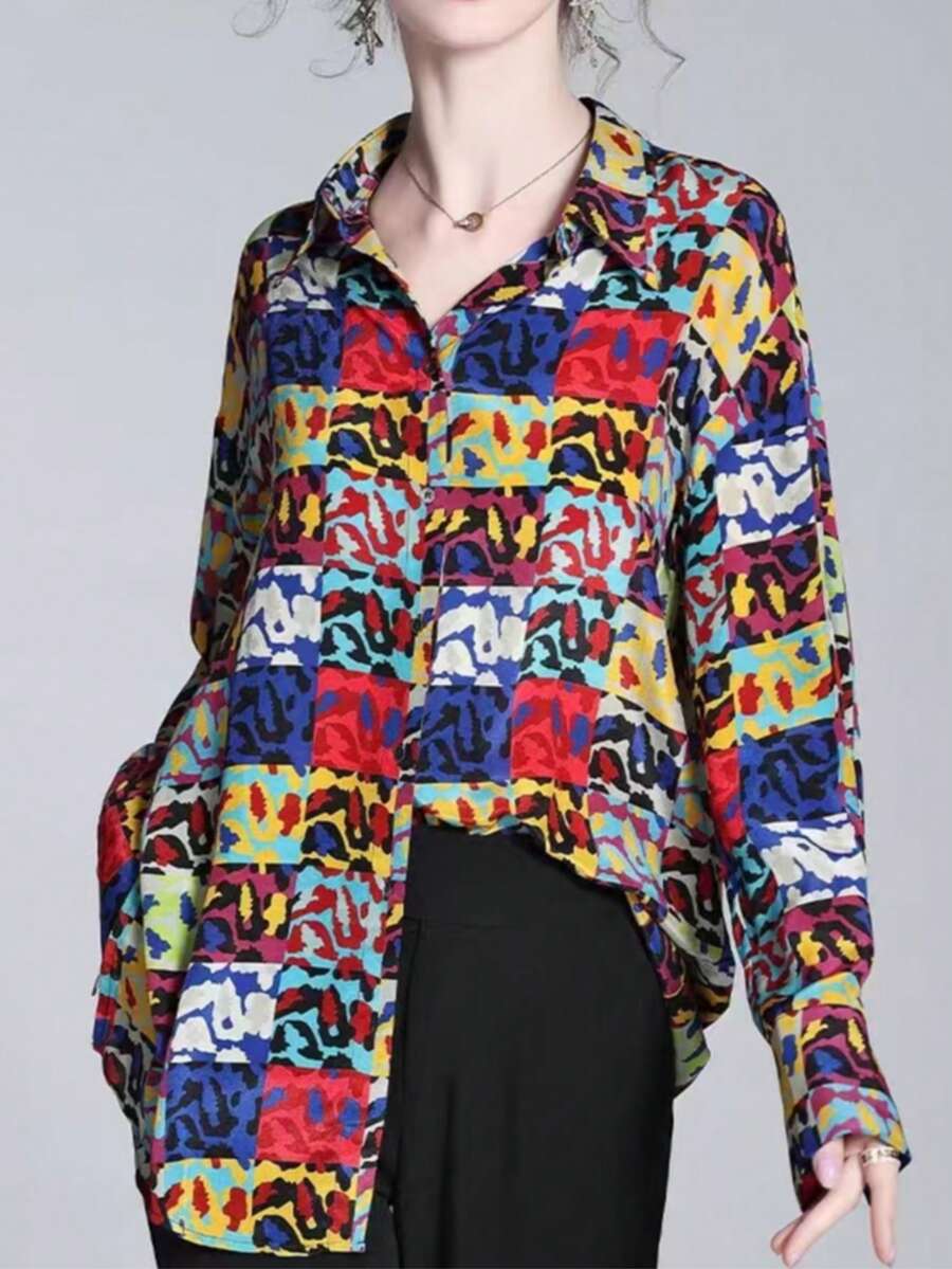 Women's Elegant Casual Print Blouse, Suitable For Spring, Summer, Autumn