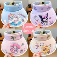 Sanrio 1PC Sanrio Cartoon Character Sun Hat, Featuring Hello Kitty, Hello Kitty, And Yugui Dog Patterns, Adjustable Polyester Fiber Top Hat, Suitable For Outdoor Activities, Cute Breathable Sun Hat, Summer Travel