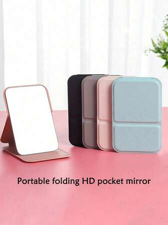 1pc Oldable Portable Makeup Mirrors, Desktop Makeup Mirrors, Minimalist Travel Makeup Mirrors,Pu Leather Material Folding Makeup Mirror,Adjustable Handheld Tabletop Stand Hd Vanity Mirror,Portable Handheld Mini Mirror For Personal Grooming, Dormitory Tabletop And Office Use