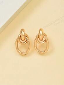 1pair Fashionable Gold Tone Metal Multi-Turn Knotted Design Stud Earrings For Women, Double Hoop Studs, Statement Dangling Earrings, Unique Earrings.(The Color Of The Product May Vary Slightly Under Different Displays/Lighting Conditions)
