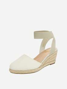 Women's Elastic Ankle Strap Espadrilles Wedge Sandals - Beige - View 6