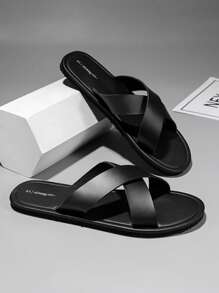 HISQIM Men's Comfortable And Fashionable Black Slippers Cross Flip Flops Cool Flat Casual Sandals Men Sandals, Shower Shoes