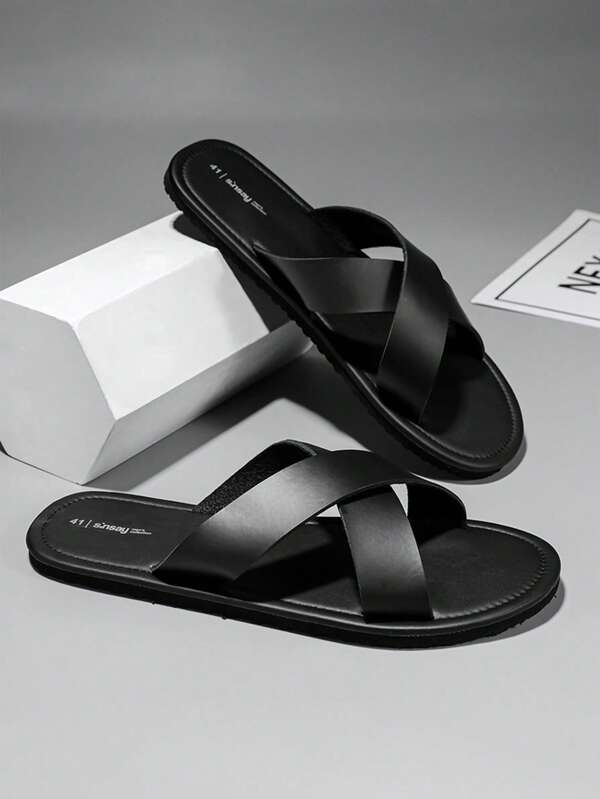 HISQIM Men's Comfortable And Fashionable Black Slippers Cross Flip Flops Cool Flat Casual Sandals Men Sandals, Shower Shoes