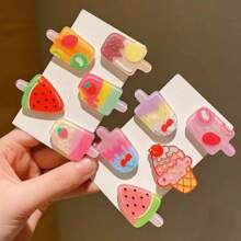 10pcs Tiny Ice Cream Design Hair Clips, Creative Snack Hair Accessories, Side Bangs & Short Hair Clips, Spring/Summer, Back To School ,Flat Claw Clip, Clips For Hair, Hair Slide, Hair Claws