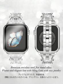 1 Pc Glitter Silver Metal Hollow Butterfly Crystal Diamond Embedded Heart Design Apple Watch Band, Fashion & Creative For Apple Watch Ultra/Series 3/SE/Series 1-8, 38mm-49mm, Elegant Gift For Girlfriend, Boyfriend, Family