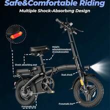 CLOCOKI Electric Bike 48V Battery 500W Motor 12AH Lithium-Ion Battery 14" All-Terrain Pneumatic Tires 25-35miles Range Dual Disc Brakes Electric Bike For Adults Tents Outdoor Camping Camping Gear And Equipment Free Shipping - 美規A型插(110-127V) - 查看 6