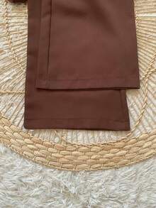 Conjunto Social Calça Pantalona Cintura alta bolsos Alfaiataria Colete Botões  Simples    elegante  Casual    Bolso  Zíper - Café - Visão 7