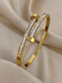 Pulseiras elegantes de aço inoxidável banhadas a ouro 18K com diamantes e zircônias para mulheres, presente para mães, presente para professores, joias para viagens de verão na praia, joias estilo boho, acessórios para raves/baile de formatura/festas/diários, presente de volta às aulas, presente de aniversário, presentes para madrinhas, acessórios para o Orgulho LGBTQIA+