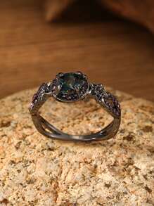 1 pièce Bague décorative en alliage de métal noir vintage avec zircone cubique, convient pour un port quotidien
