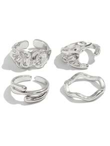 Bộ 4 chiếc nhẫn đeo đốt ngón tay thời trang nam bằng kim loại có vân nhăn. - Nếp nhăn - Xem 4