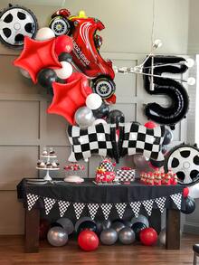 Set Balon Tema Balap 8 Buah, Termasuk Balon Balap, Balon Angka 1-9 Ukuran 32", Bendera Balap, Balon Bulat Bentuk Ban Ukuran 18", Balon Bintang Merah, Cocok untuk Tema Balap, Dekorasi Ulang Tahun Anak Laki-laki, Pesta Mobil - MultiWarna - View 5