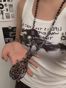 1件时尚豹纹几何串珠项链，复古风格树脂多色长项链，适合女性，可用于派对、聚会、活动、表演、音乐节、服装搭配。 - 彩色 - 查看 12