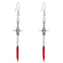 1 对男士复古朋克哥特风格剑穿孔水滴十字架耳钉，珠宝配饰，时尚礼物 - 彩色 - 查看 6