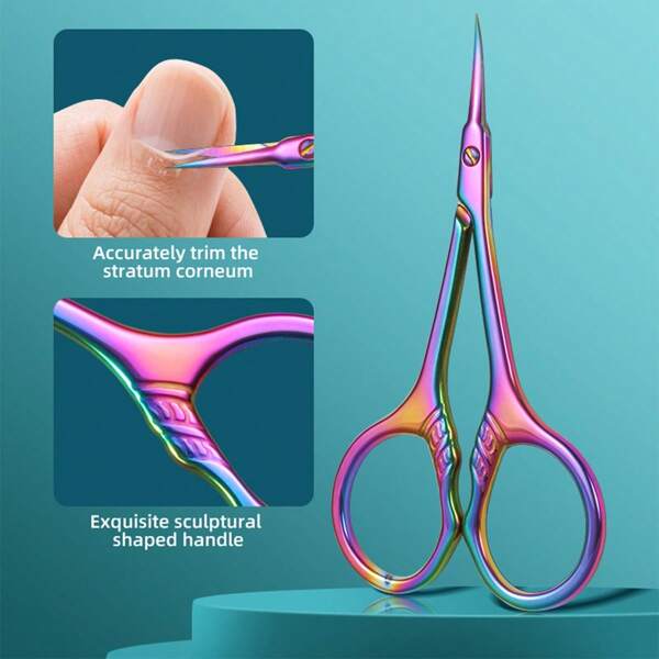 1 Pc Stainless Steel Cuticle Trimmer, Fine Tip Extended Handle, All-In-One Manicure, Eyebrow & Eyelash Scissors, Odorless Dead Skin Remover, Beauty Care Gift Tool Set