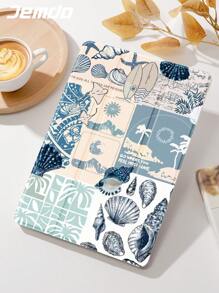 1 pieza Funda protectora para Tablet con collage de paisaje costero y elementos oceánicos, compatible con iPad 10.2", iPad Pro 2021/2020, iPad 9th/10th Gen, Galaxy Tab A8 10.5" 2022, Matepad 10.4"/Tab, antichoque, con ranura para lápiz, función de suspender/reanudar