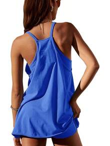 Women's Summer Sleeveless Mini Dress With Built-In Shorts - Kleinblue - View 9