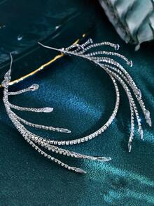 1 件银色新娘头带水钻链头饰，手工发饰，适合婚礼、派对、摄影 - 銀色 - 查看 6