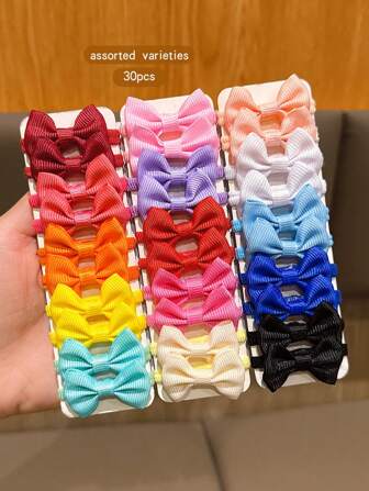 30 件/套彩色随机蝴蝶结发圈，可爱实惠的发饰松紧带，适合日常使用