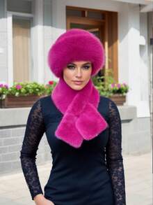 1 件欧美时尚休闲百搭蒙古帽，渔夫帽搭配人造毛皮围巾 - 彩色 - 查看 14