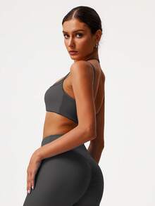 Sodalemon 女士双层可调节肩带 Beautyback 运动文胸 - 灰色 - 查看 4