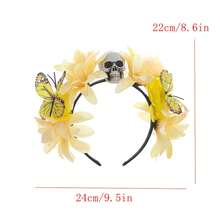 Diadema de Halloween para mujer con calaveras, flores y mariposas, aro para el pelo para fiestas, disfraces, accesorios para fotos. - Amarillo - Ver 6