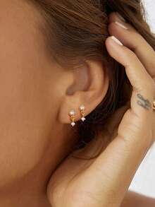 1对优雅水钻耳钉，立方氧化锆吊坠耳环，时尚小巧耳骨耳环套装 - 彩色 - 查看 4