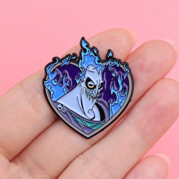 Disney 1pc Disney Hades Enamel Lapel Pin - Cute Cartoon Character Metal Badge With Vibrant Flame Design, Durable Enamel Material For Backpacks, Jackets, Hats And Bags - Unique Fashionable Gift For Fans, Jacket Accessory, Stylized Badge Design, High-Quality Pin Backpack For School