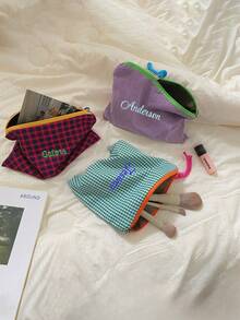 1 件个性化女士格纹化妆包，便携式旅行洗漱包，大容量刺绣化妆包，柔软多功能收纳包，刺绣姓名首字母包，高品质新娘伴娘礼物，适合日常使用，商务旅行，送给家人、朋友、母亲、伴侣的礼物，适合母亲节、情人节、护士节、教师节、圣诞节、周年纪念日、生日 - 彩色 - 查看 5